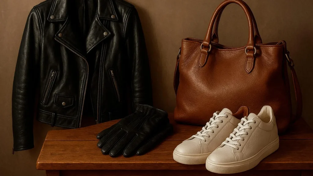 Leather jacket, handbag and shoes with proper leather care