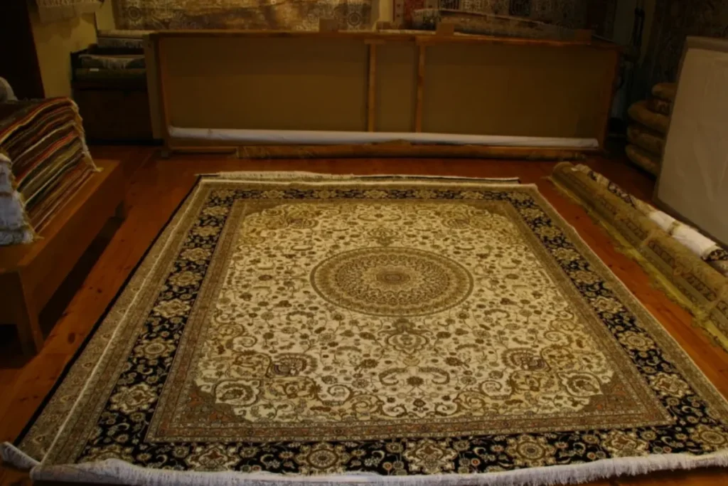 Persian carpet with intricate patterns and rich colours